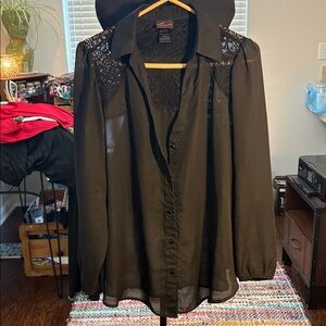 Sheer Knitted Detail Blouse Black